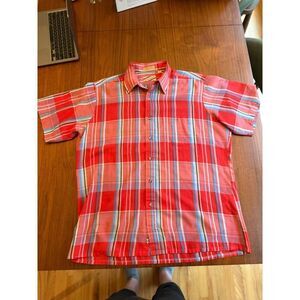 Vintage Traditionalist Men's Red and Blue Plaid Short Sleeve Button Down Shirt
